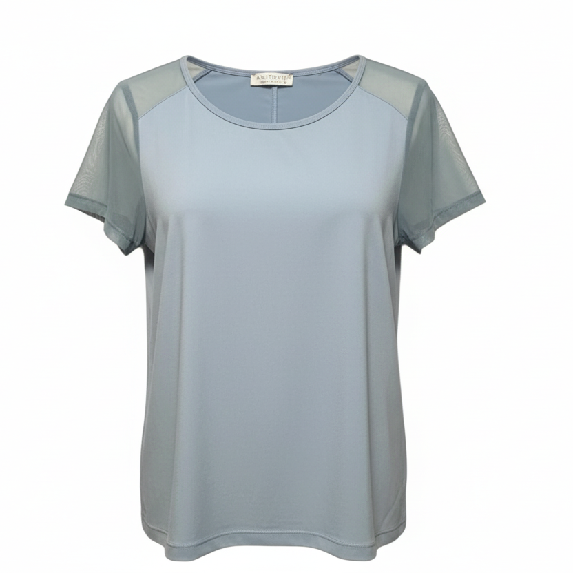 Mesh Trim Top Short Sleeve By Anatomie In Blue, Size: M