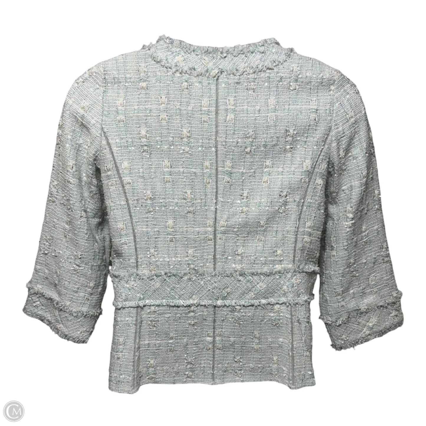 Tweed Blazer Designer By Lafayette 148 In Blue & Cream, Size: 12