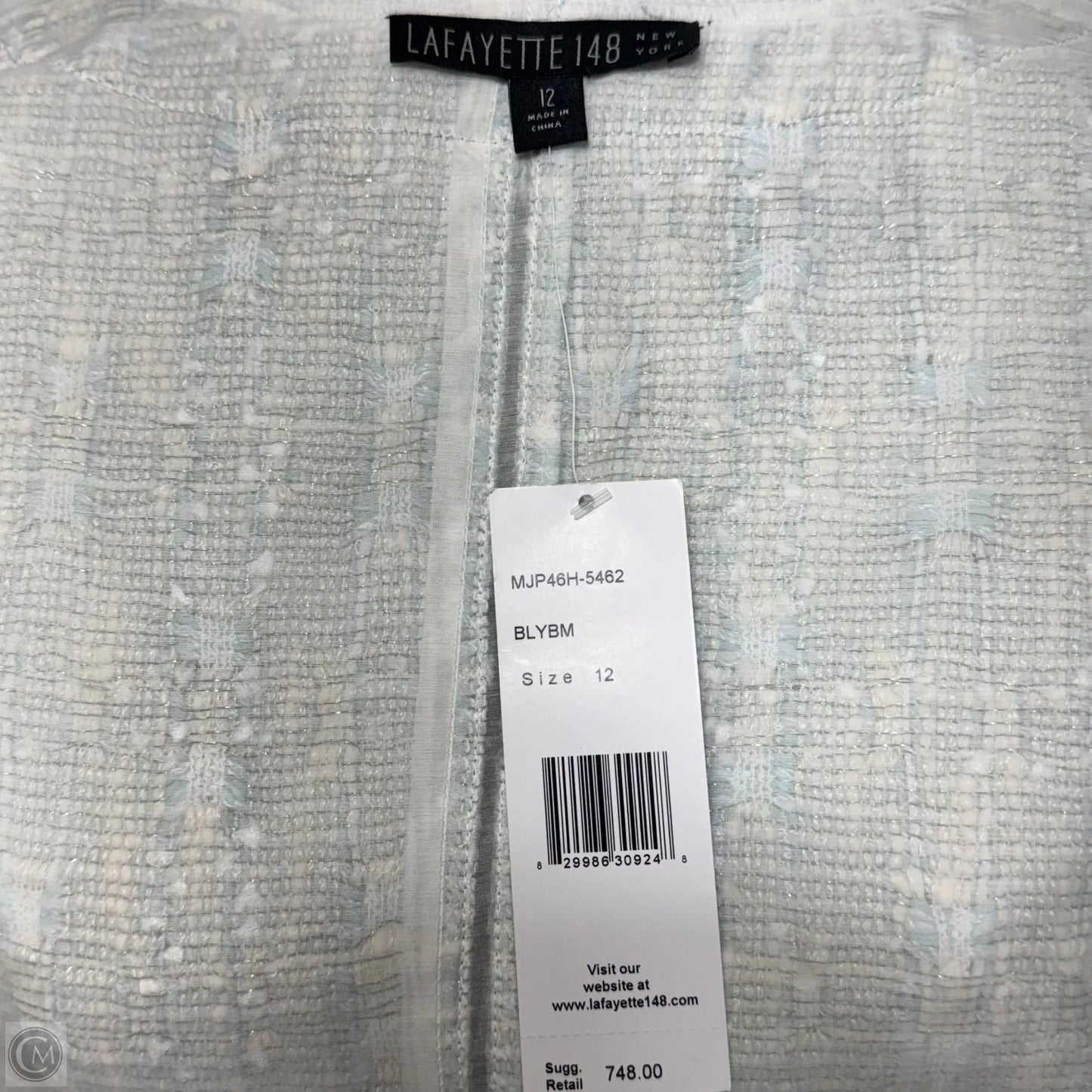 Tweed Blazer Designer By Lafayette 148 In Blue & Cream, Size: 12