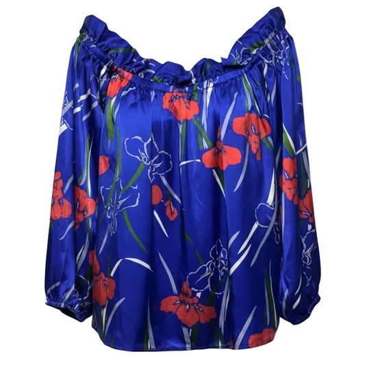 The Off The Shoulder Long Top In Printed Silk By Tucker In Floral Print, Size: S