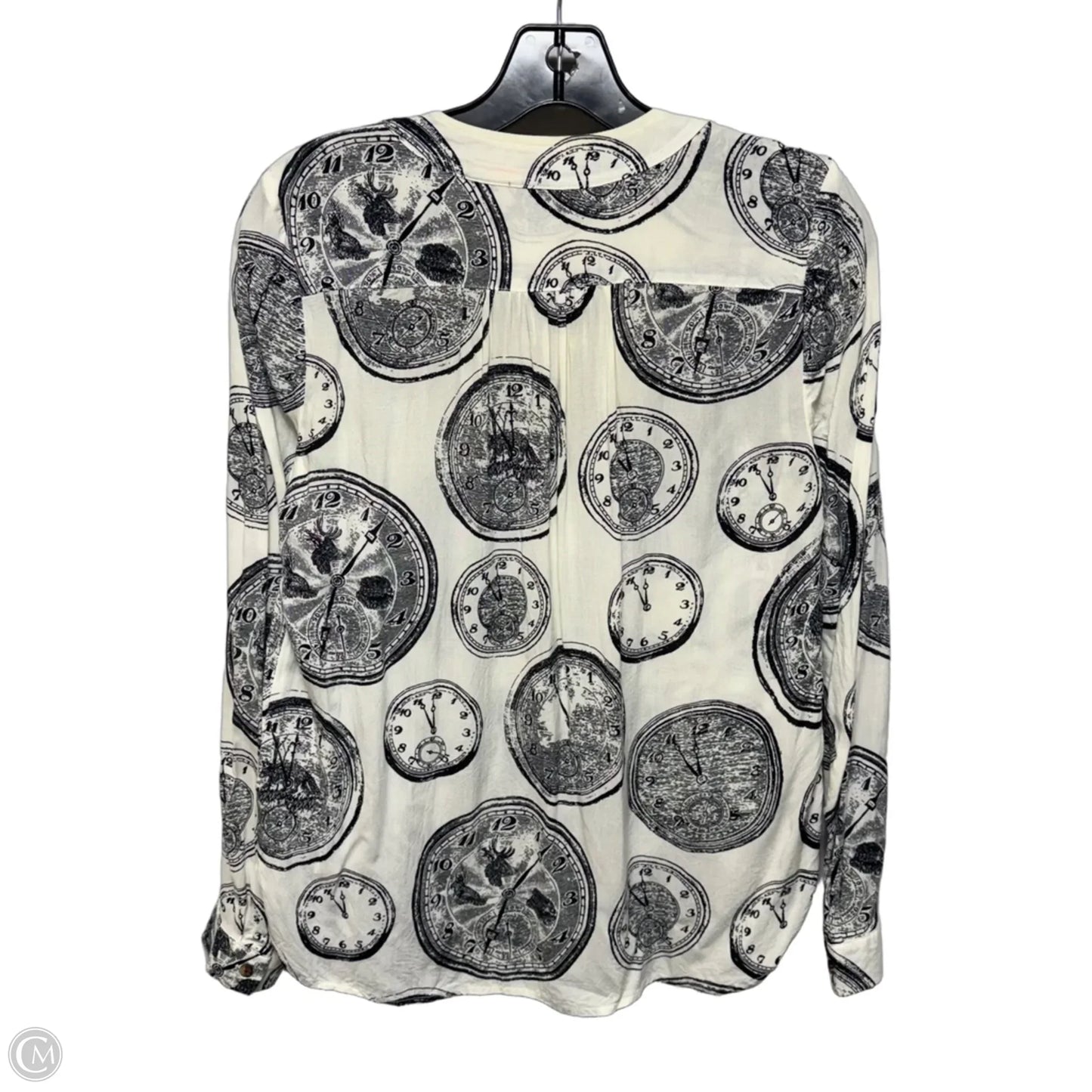 Limited Edition Conversation Top Long Sleeve By Anthropologie In Black & Cream, Size: 4