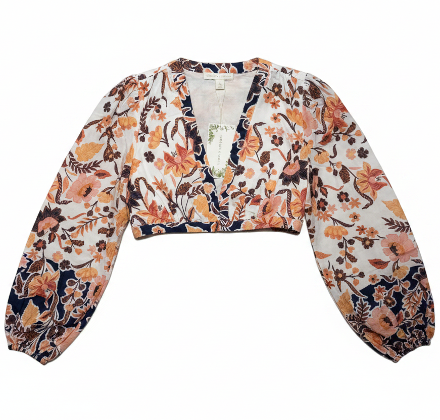 Crop Top Long Sleeve By Chelsea And Violet In Floral Print, Size: 0