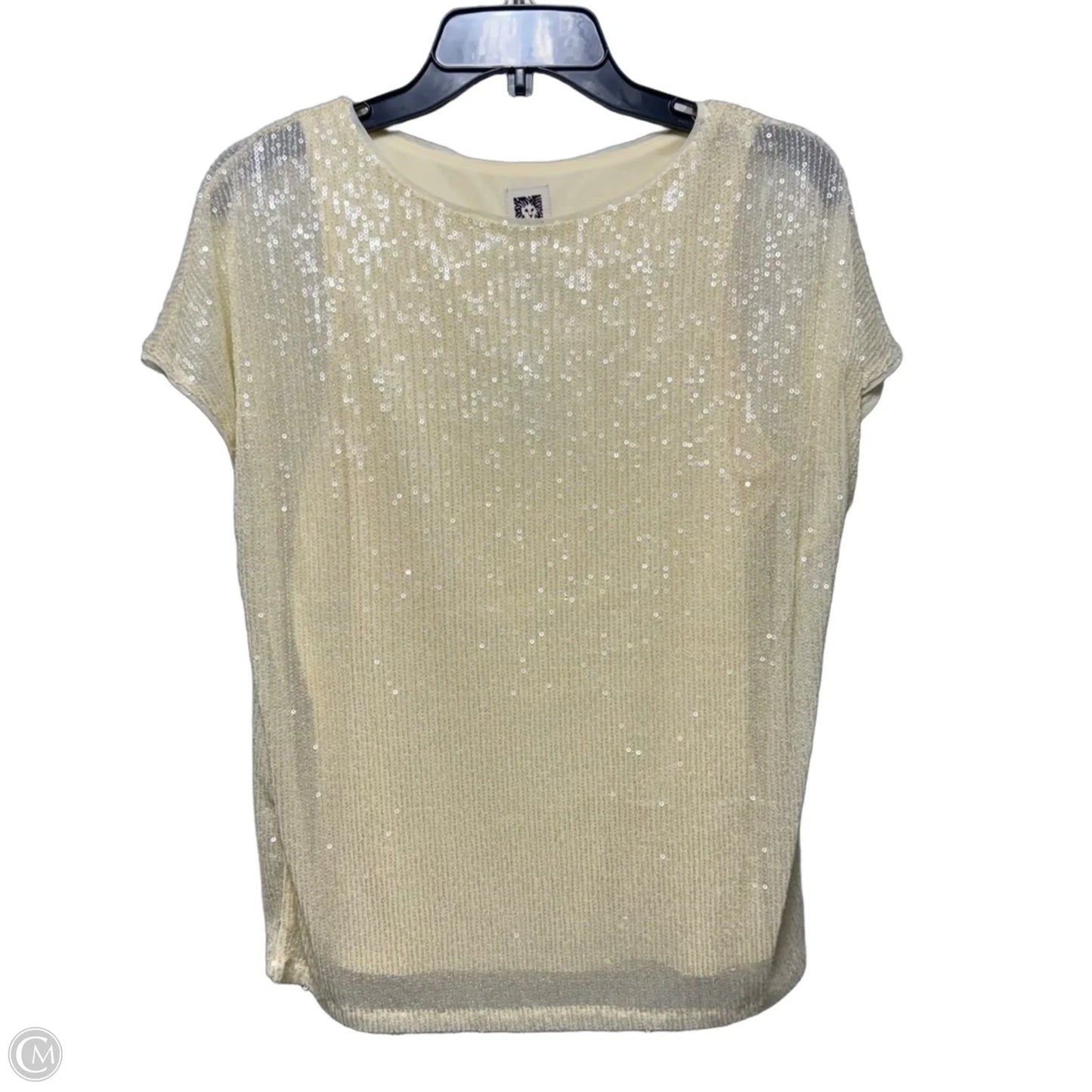 Sequin Top Short Sleeve By Anne Klein In Cream, Size: S