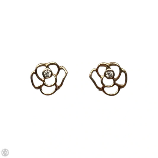 Gold Over & Sterling Silver CZ Open Work Camelia Stud Earrings