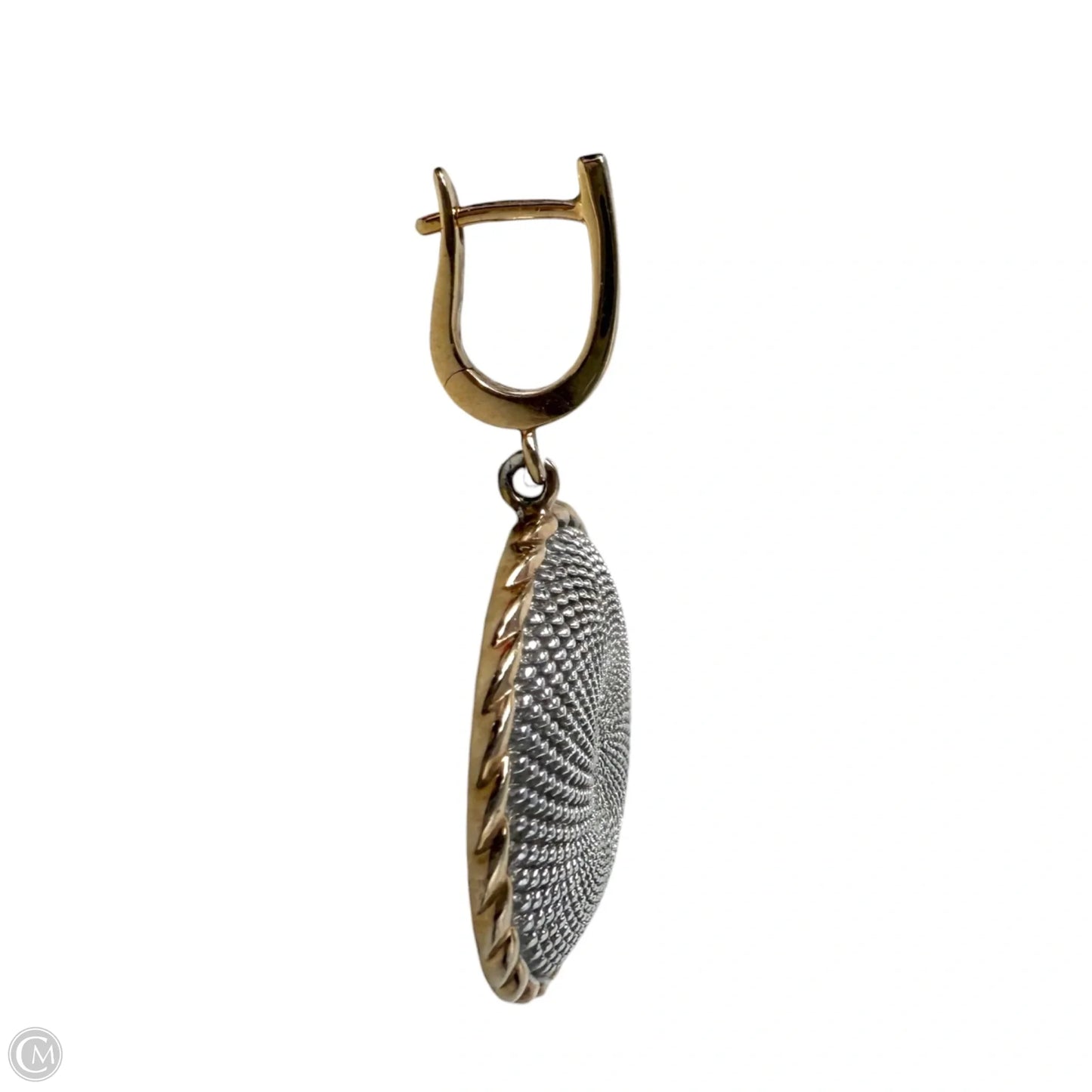 Two Tone Gold & Sterling Silver Sunburst Guilloché Drop Earrings By Breuning