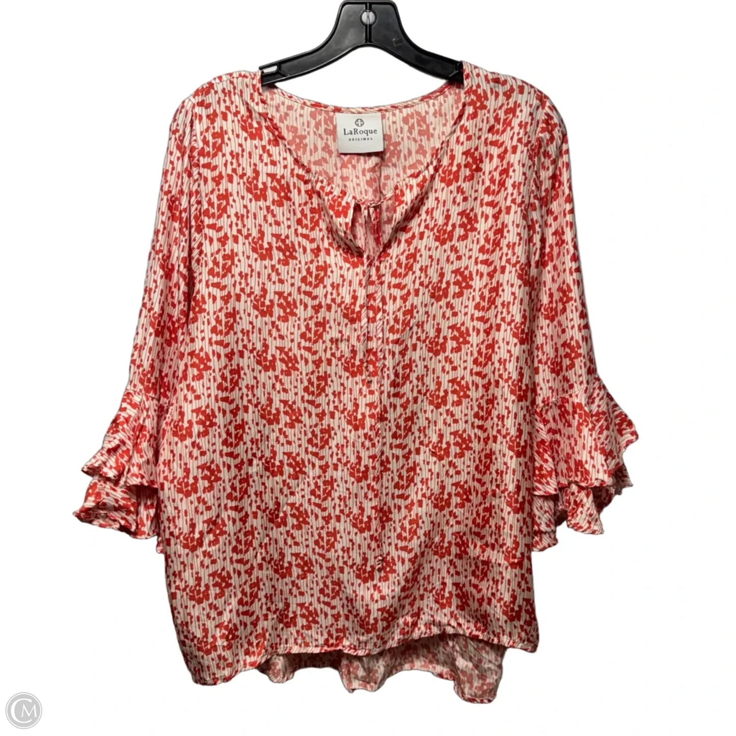 Silk Blouse 3/4 Sleeve By LaRoque In Orange & White, Size: L (estimated)