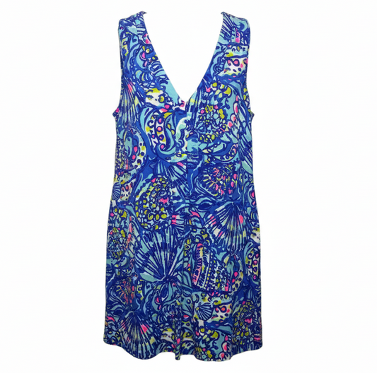 Amina V-Neck Swing Dress Designer By Lilly Pulitzer In Brilliant Blue Ceviche, Size: S