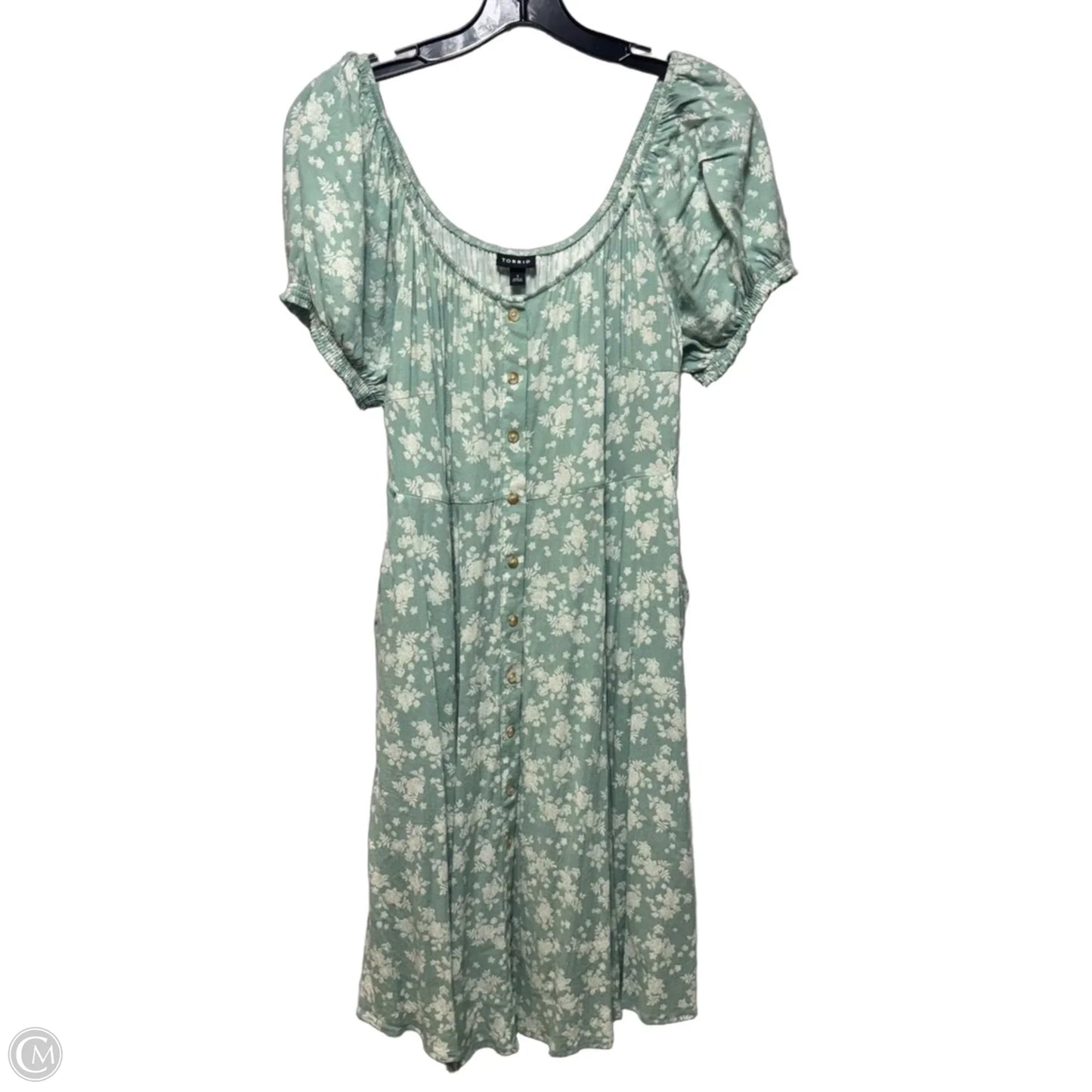 Button Front Skater Mini Dress By Torrid In Lacey Floral Granite Green, Size: 1X