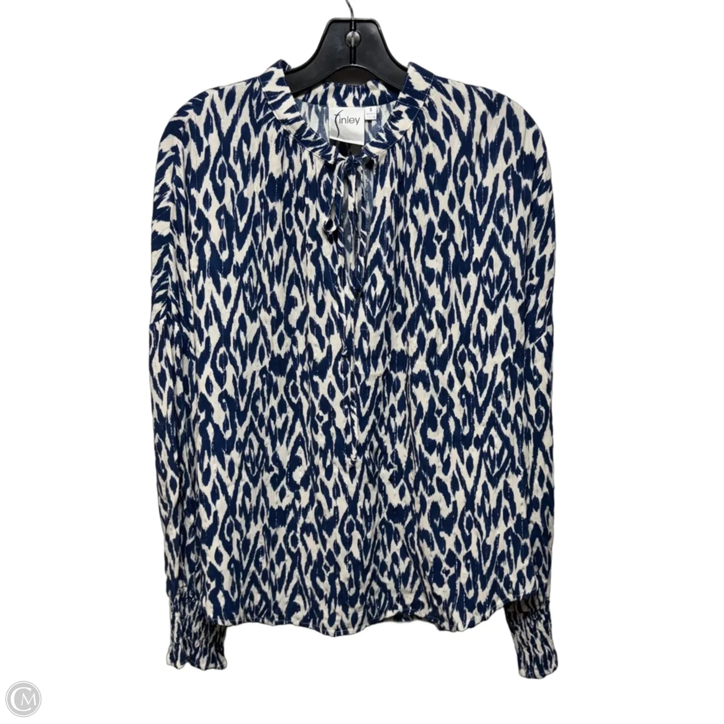Top Long Sleeve By finley In Blue & White, Size: S