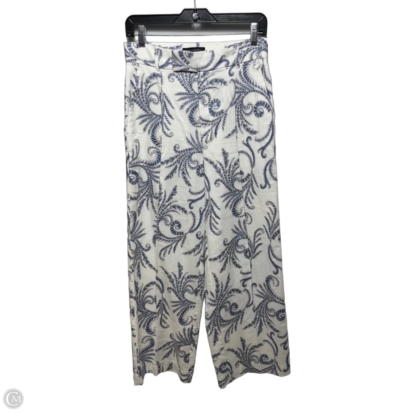 Wide Leg Pants Linen Blend By Banana Republic In Blue & White, Size: 6p
