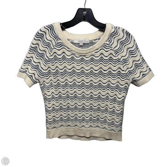 Sweater Short Sleeve By Loft In Blue & Cream, Size: S petite