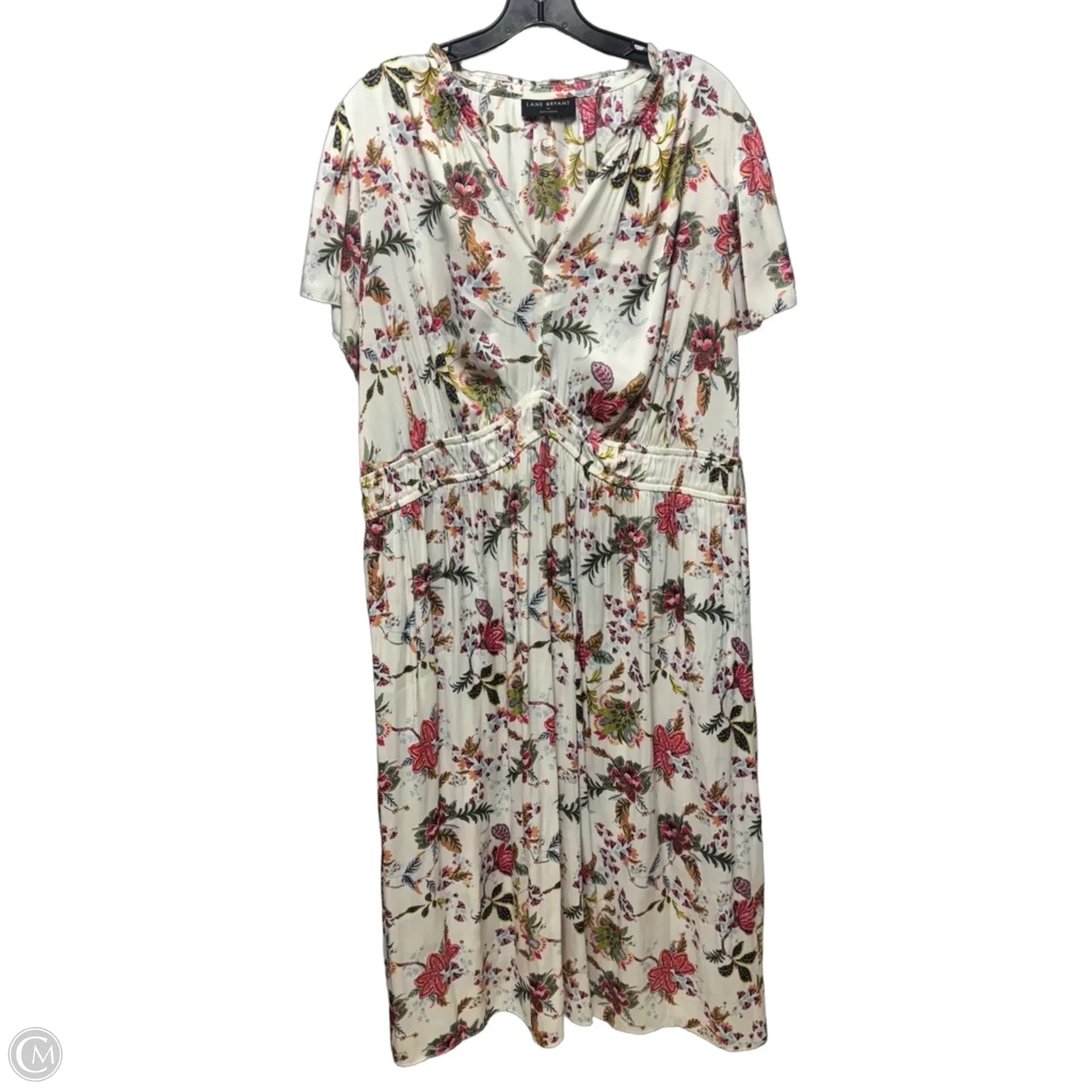 Satin Flutter-Sleeve Ruffle V-Neck Midi Dress By Lane Bryant In Floral Print, Size: 20