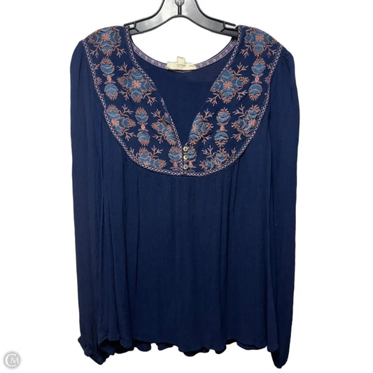 Embroidered Top Long Sleeve By Nurture In Blue, Size: 2x