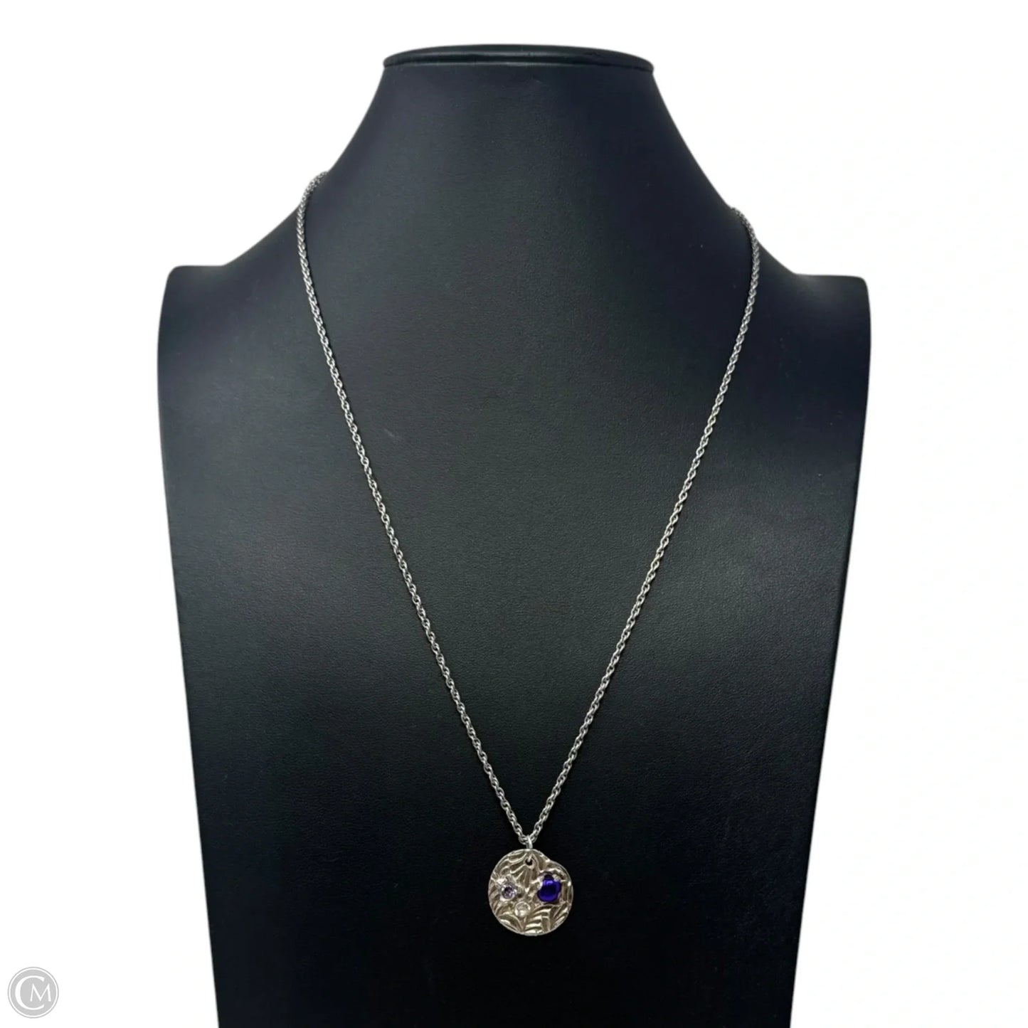 Engraved Gem Pendant Necklace Sterling Silver