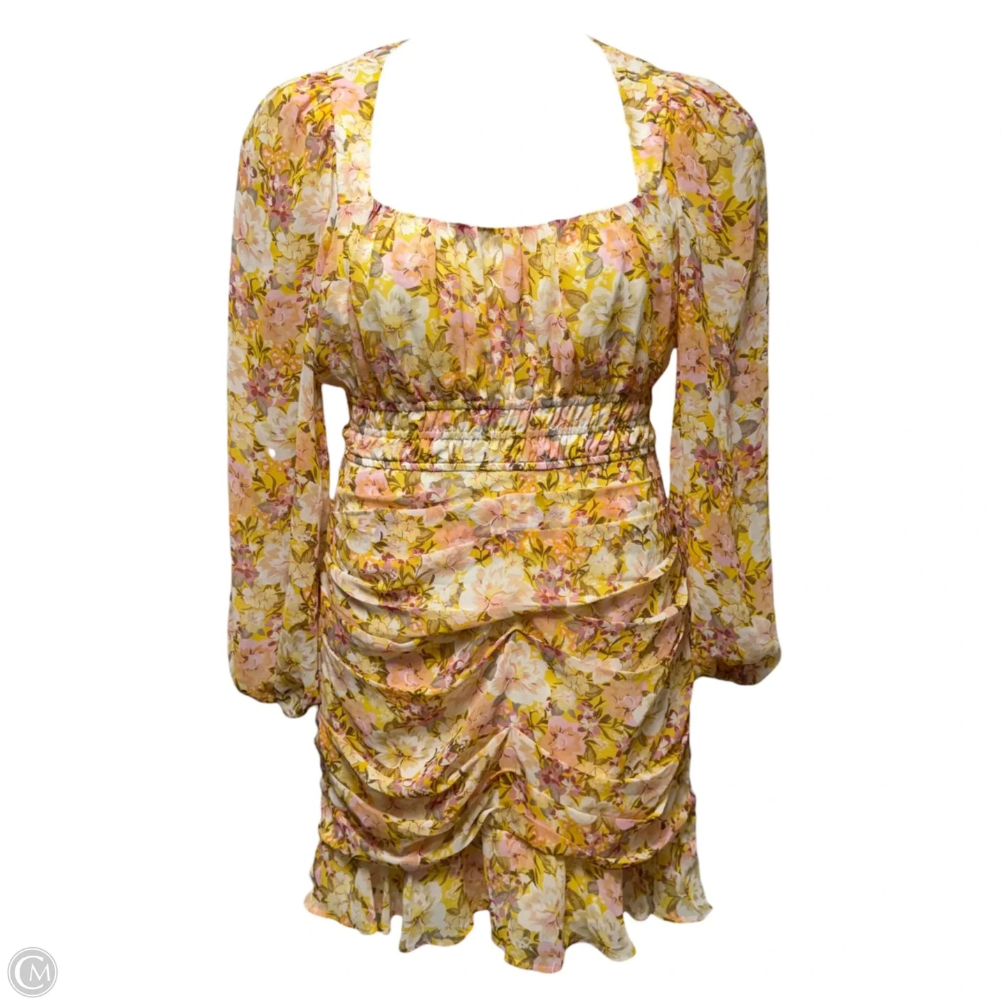 Smocked Waist Ruched Long Sleeve Minidress By ASTR The Label In Floral Print, Size: M
