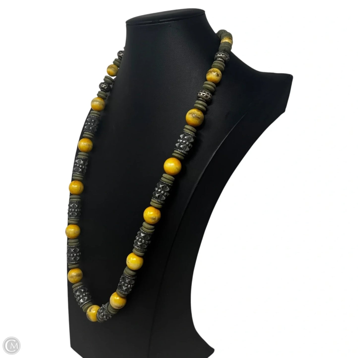 Vintage Dyed Bone, Silver Barrel Bead, & Wooden Spacer Beads Necklace Statement By Ben-Amun