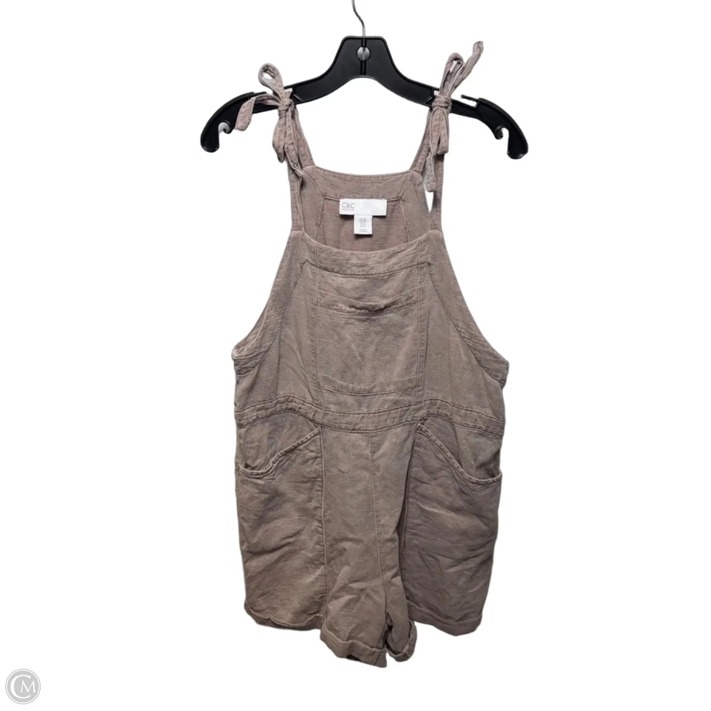 Linen Blend Shortalls By C And C In Tan, Size: M