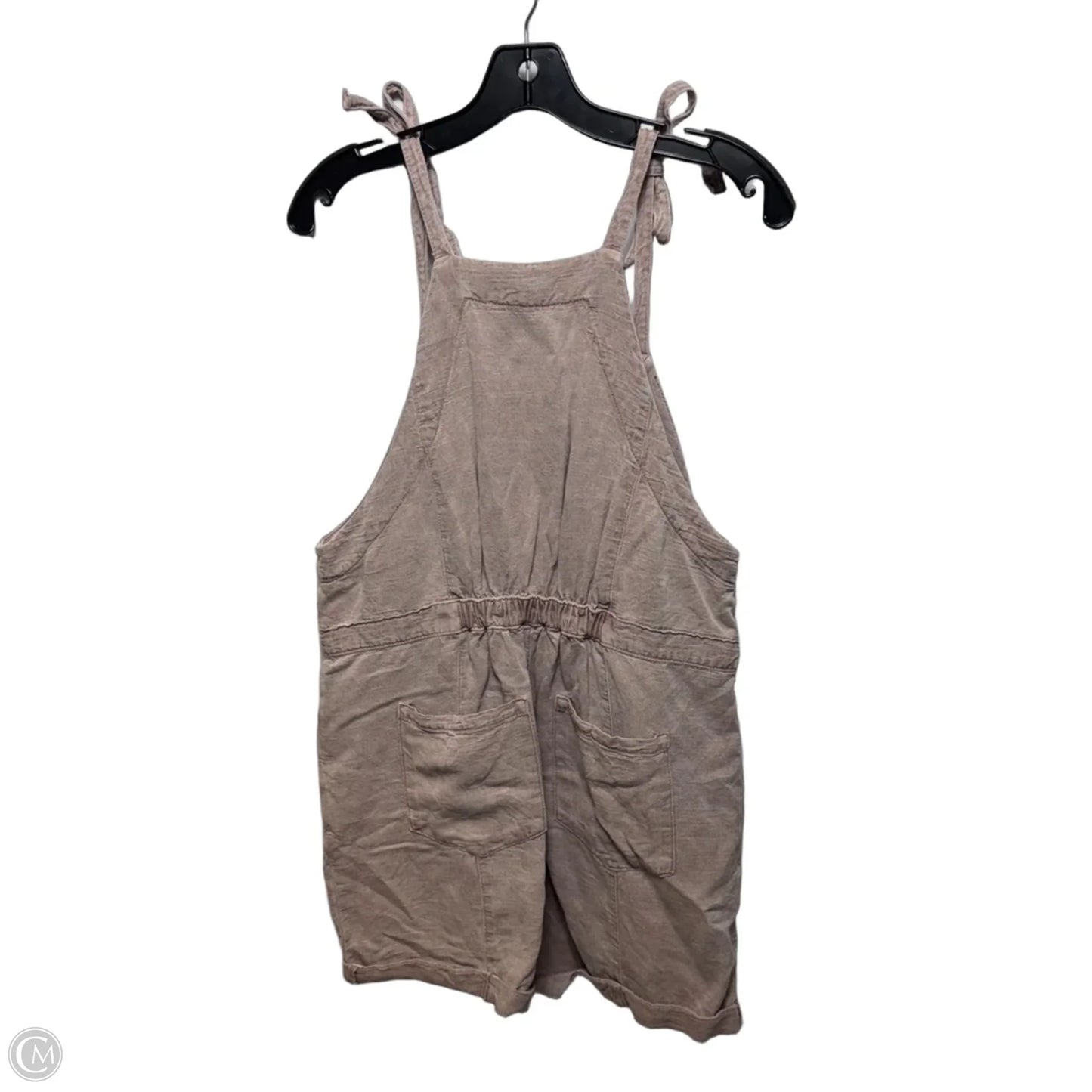 Linen Blend Shortalls By C And C In Tan, Size: M