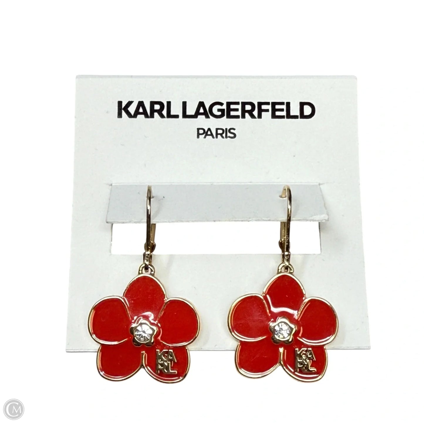 Gold-Tone Enamel Flower Logo Drop Earrings Designer By Karl Lagerfeld