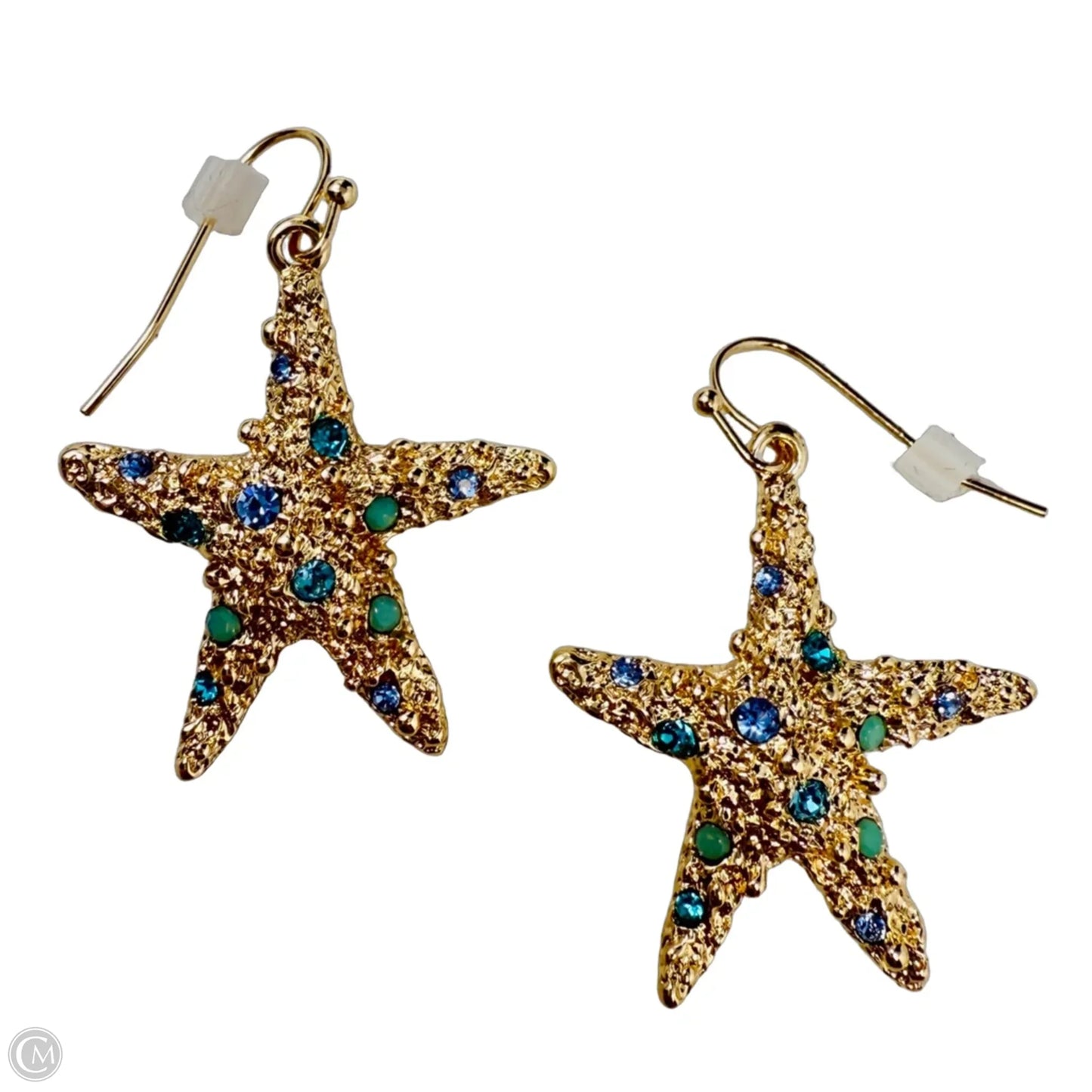 Gold Tone & Crystal Starfish Earrings