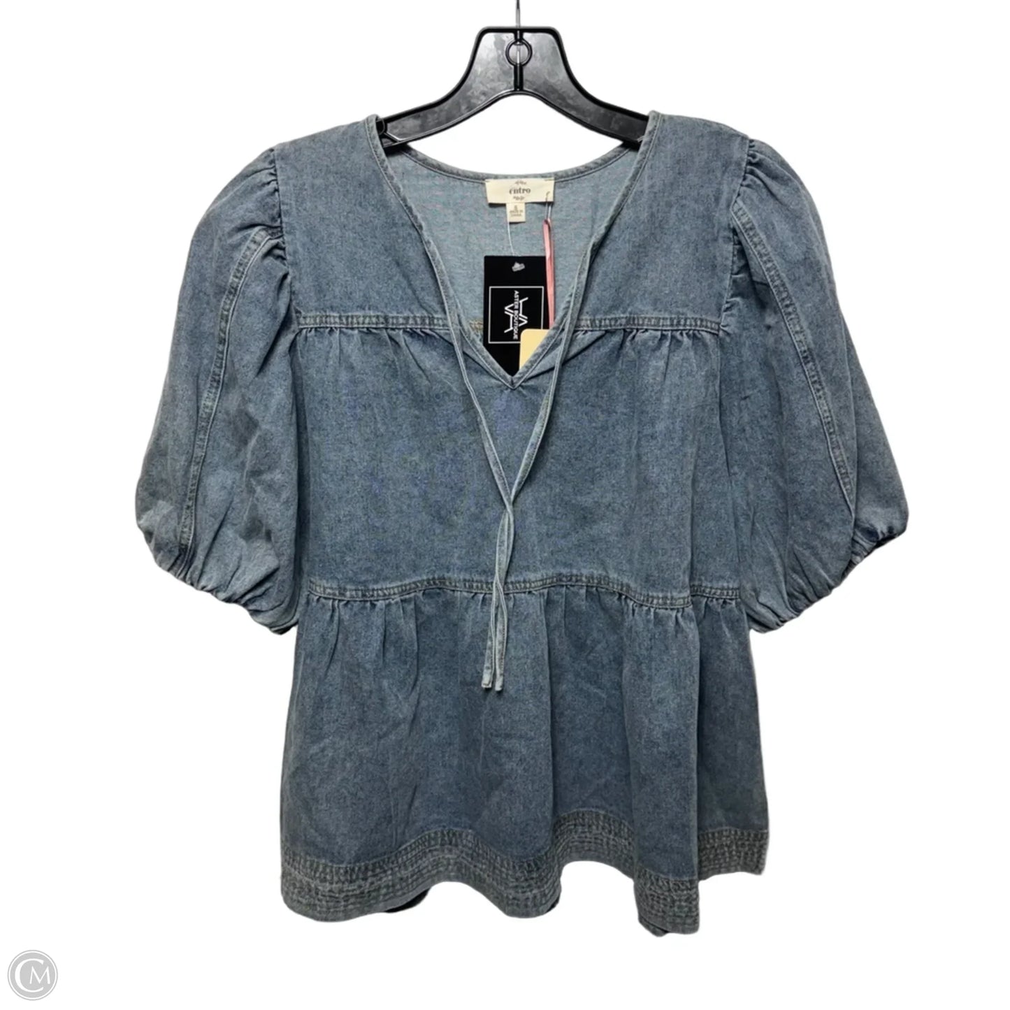 Olivia Top Short Sleeve By Entro In Blue Denim, Size: S