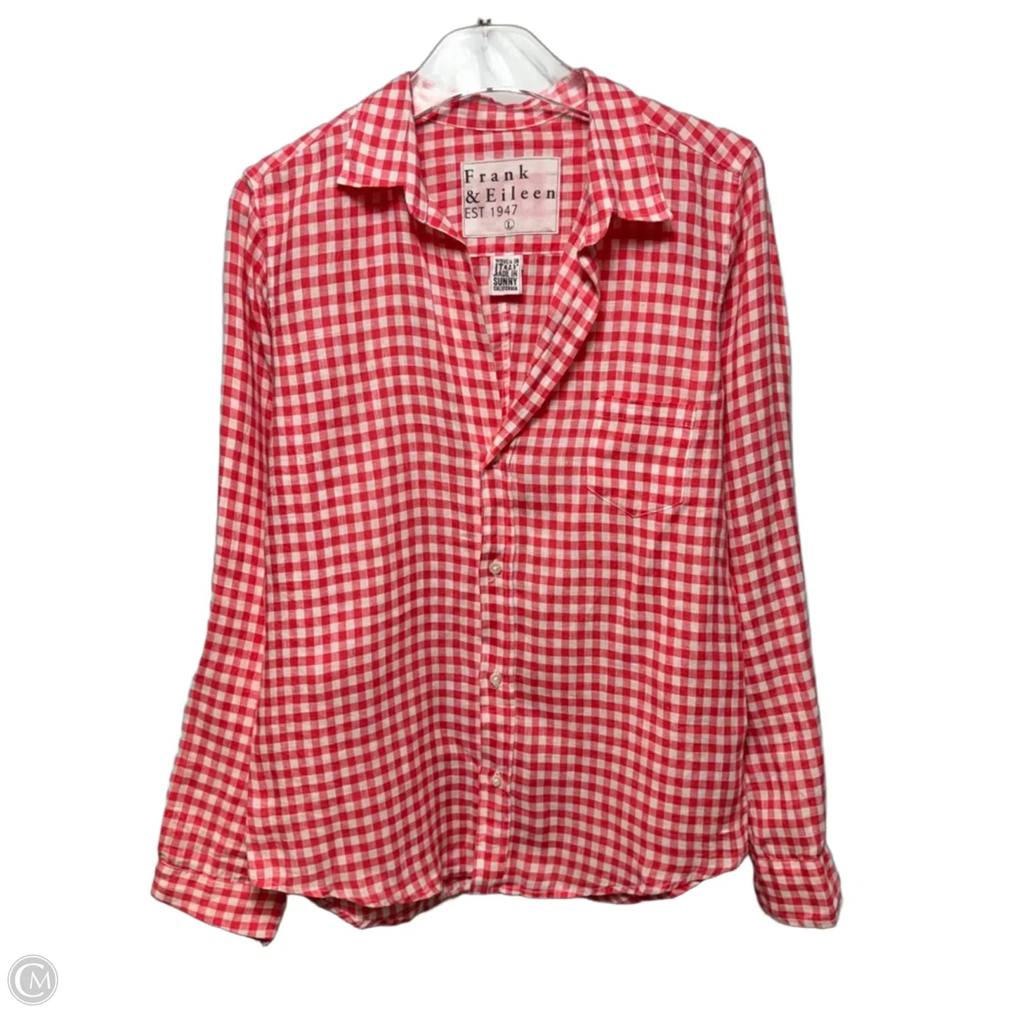 Barry Linen Top Long Sleeve By Frank And Eileen In Checkered Pattern, Size: L
