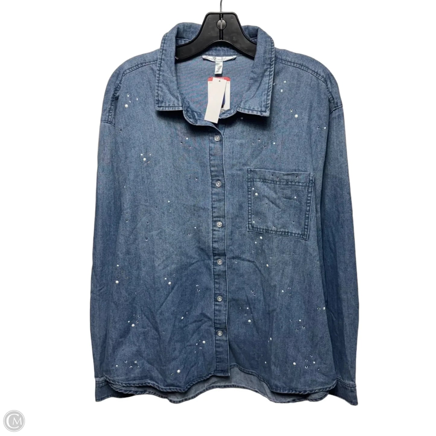 Denim Scatter Button Up Shirt Long Sleeve By Seven 7 In Blue Denim, Size: Xl