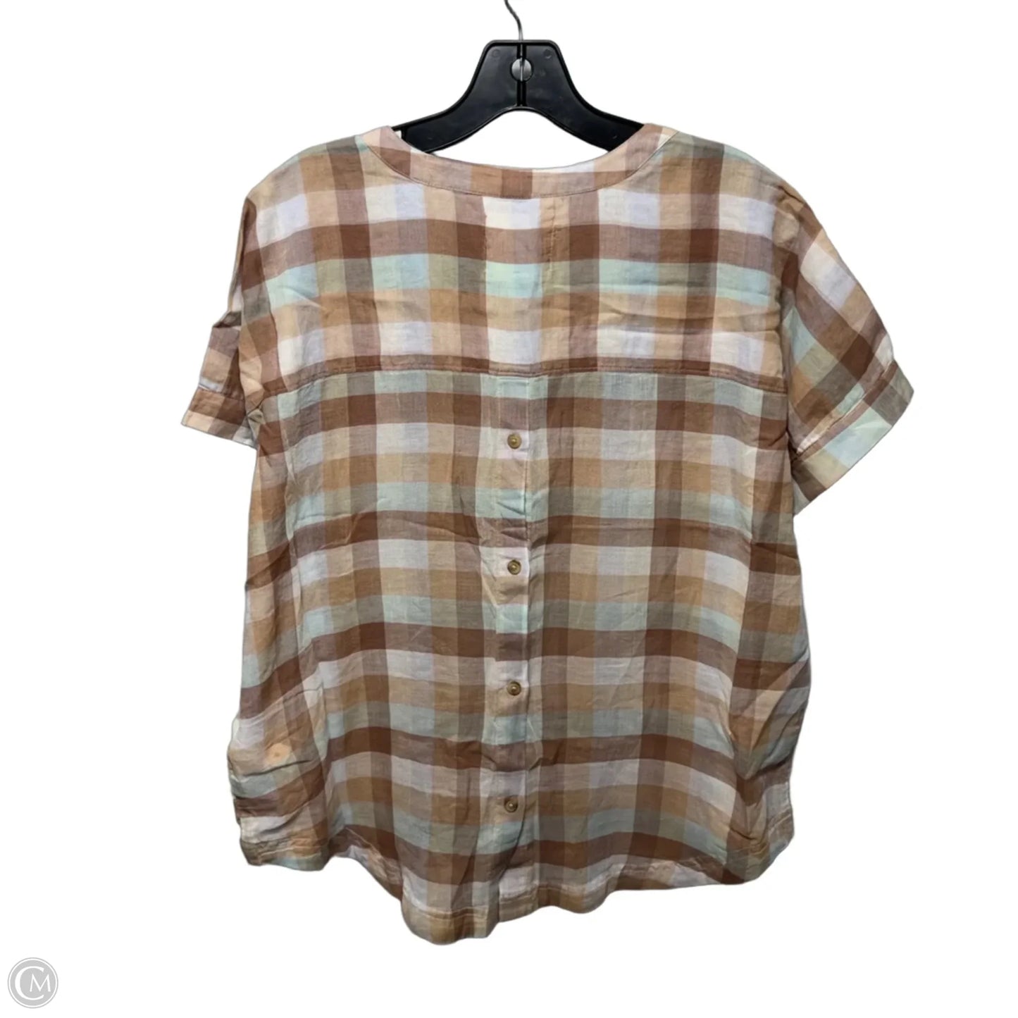 Top Short Sleeve By Lucky Brand In Plaid Pattern, Size: M