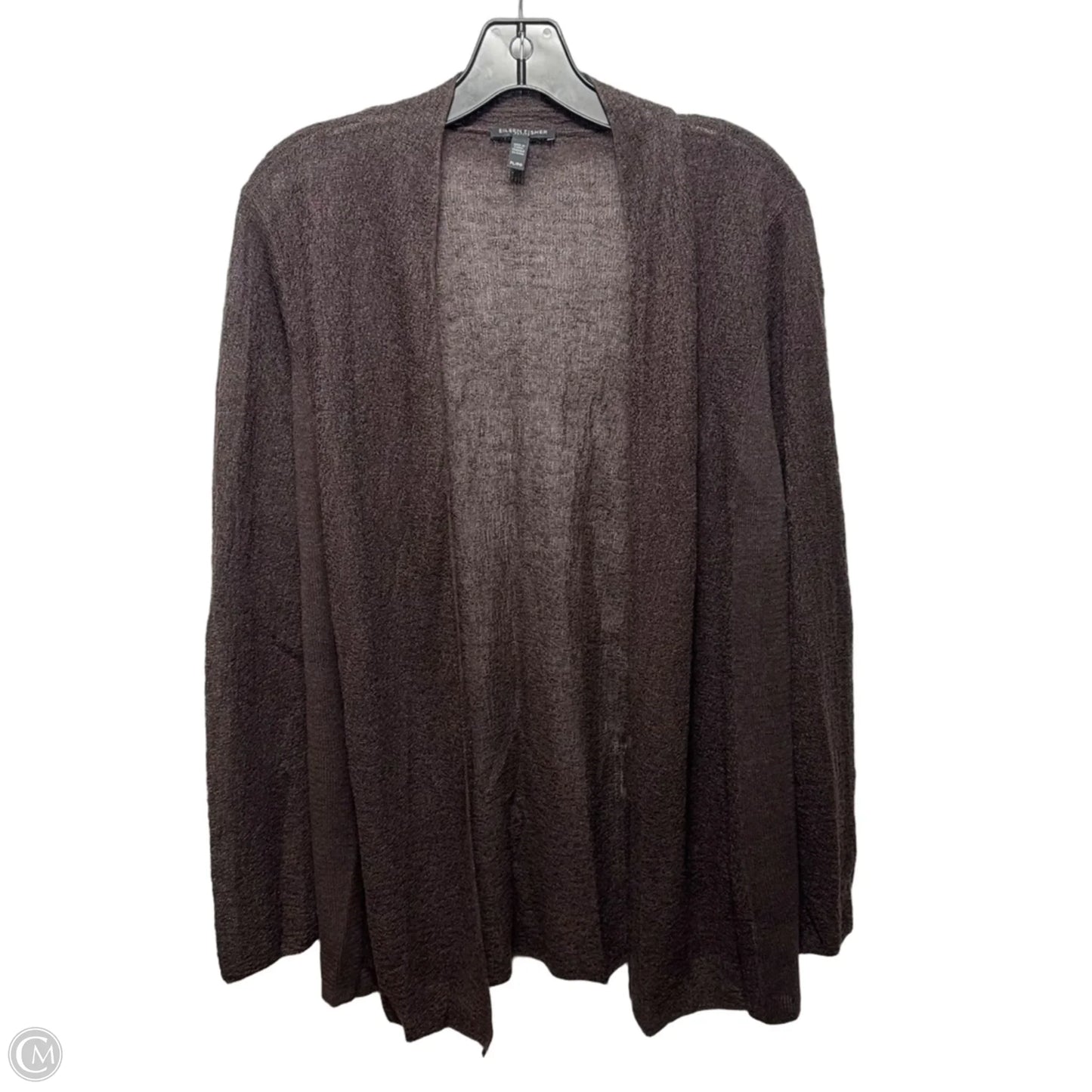 Linen Open Knit Sweater Cardigan By Eileen Fisher In Brown, Size: Lp