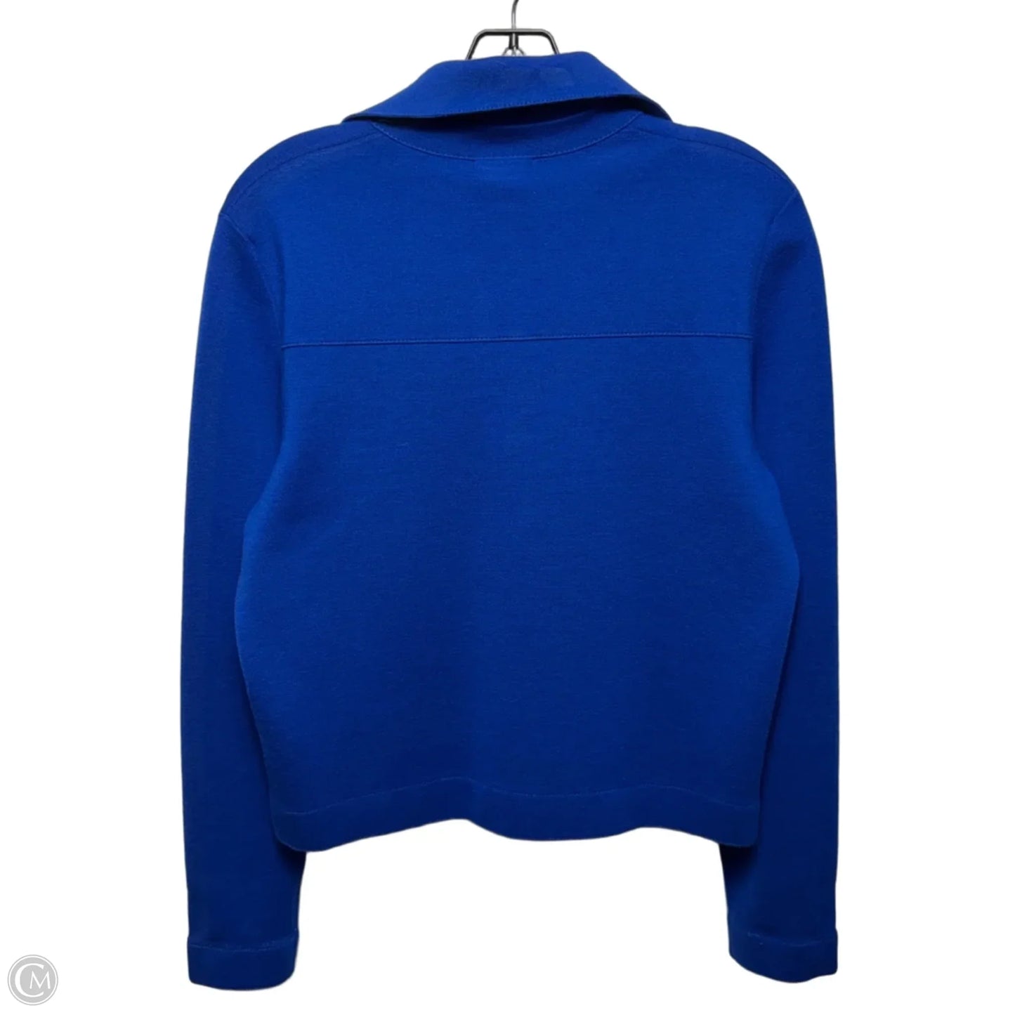 Wool Blend Zip Sweater Cardigan By Akris In Blue, Size: 4