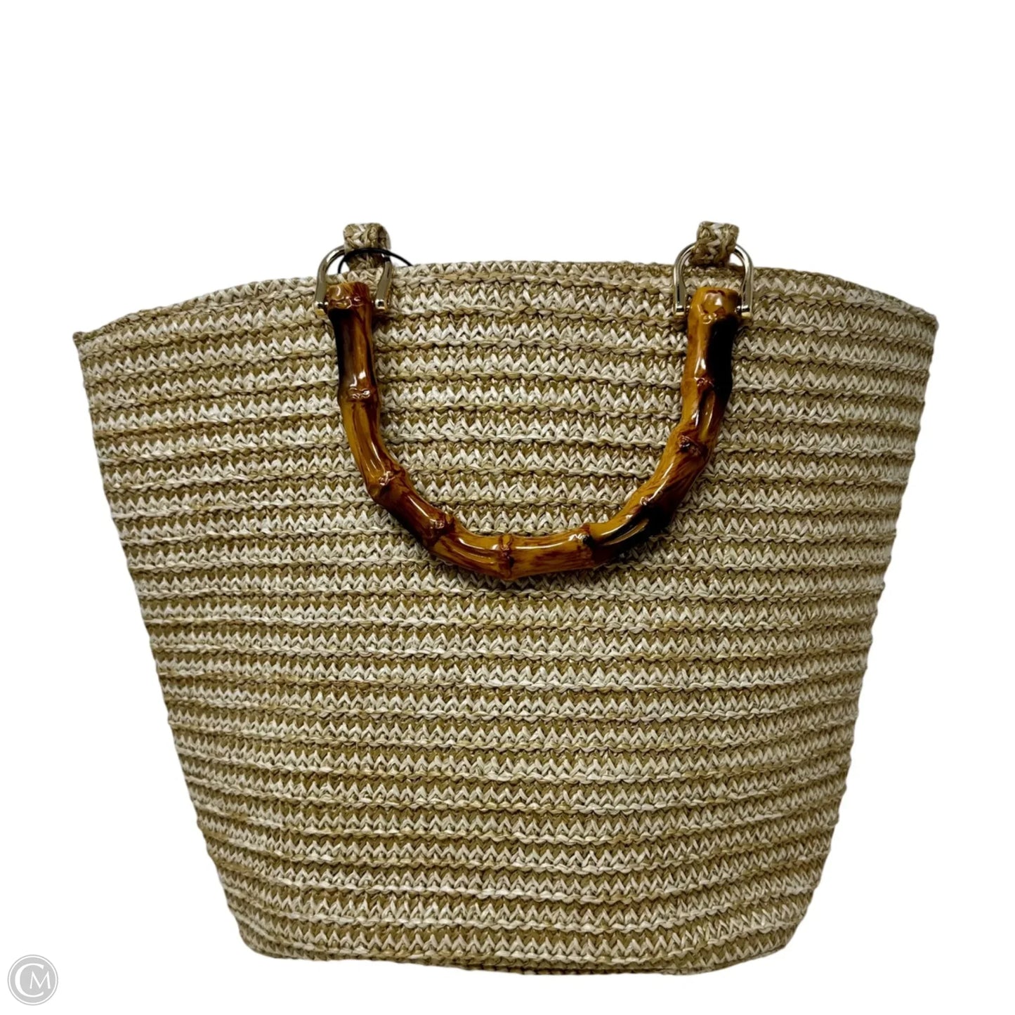 Bamboo Top Handle Pineapple Embroidered Woven Tote, Size: Medium