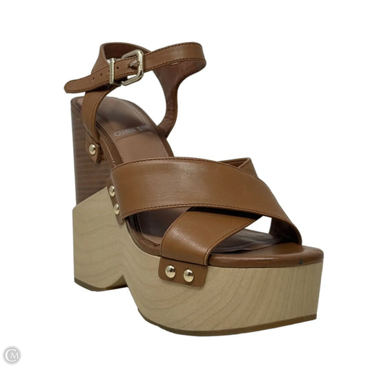 Maroew Double Banded Wood Wedge Platform Sandals By Gianni Bini In Brown, Size: 8.5