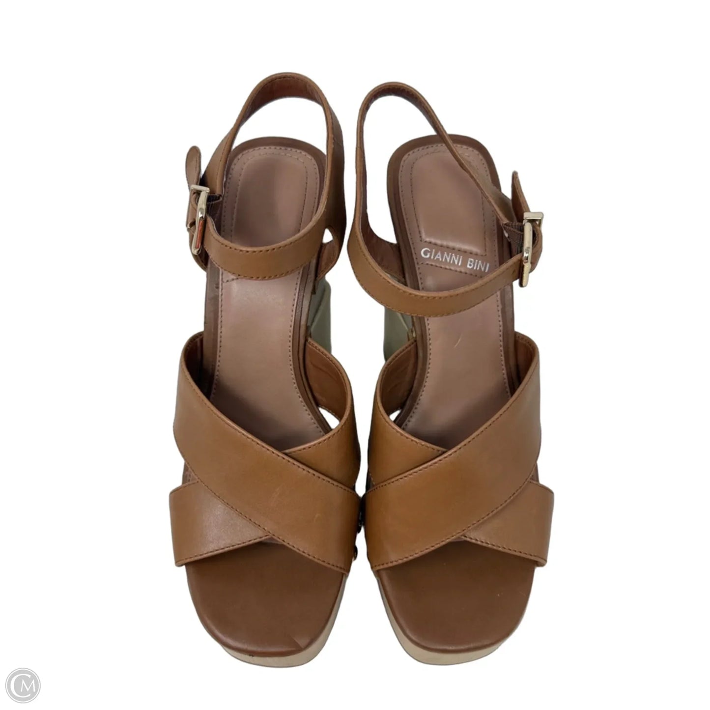 Maroew Double Banded Wood Wedge Platform Sandals By Gianni Bini In Brown, Size: 8.5