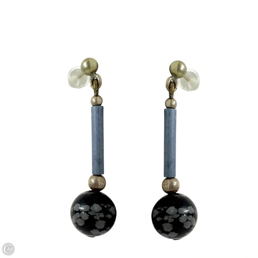 Sterling Silver & Snowflake Obsidian Drop Earrings