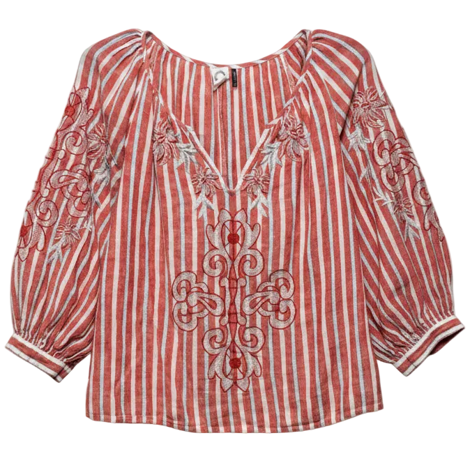 Embroidered Top Long Sleeve By Akemi And Kin In Striped Pattern, Size: XS