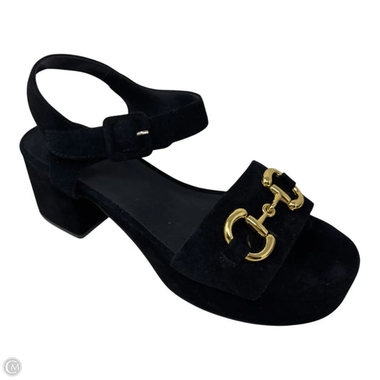 Timeless 2 Platform Horsebit Block Heel Sandals By Jeffrey Campbell In Black & Gold, Size: 8.5
