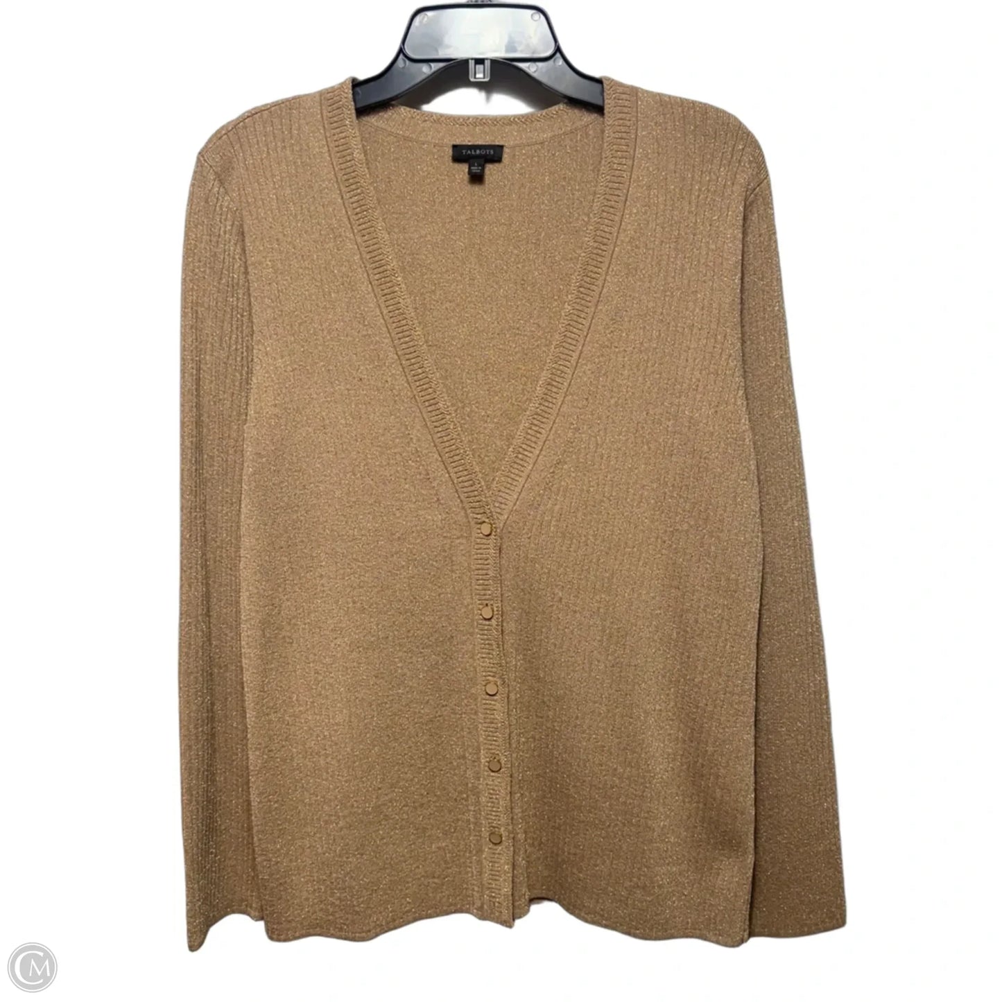 Metallic Sweater Cardigan By Talbots In Gold, Size: L