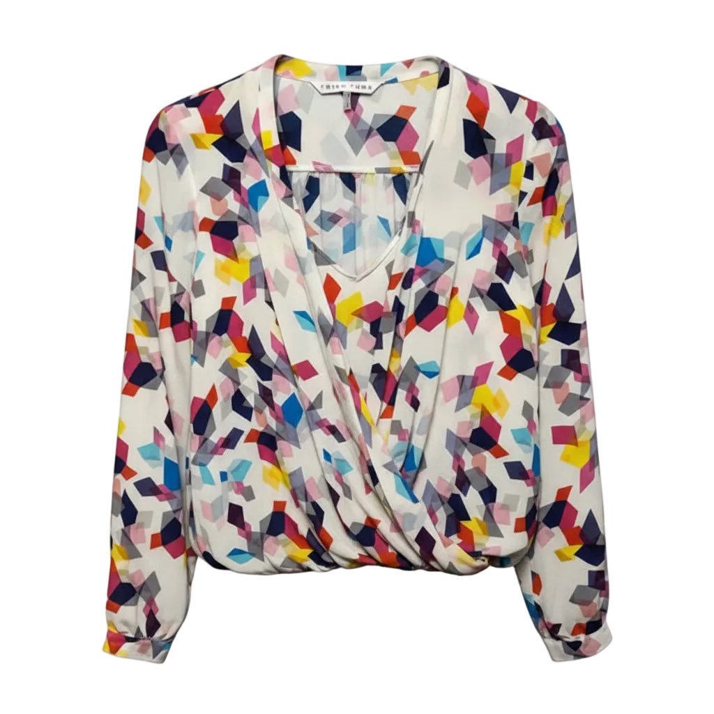 Silk Top Long Sleeve By Trina Turk In Geometric Pattern, Size: S