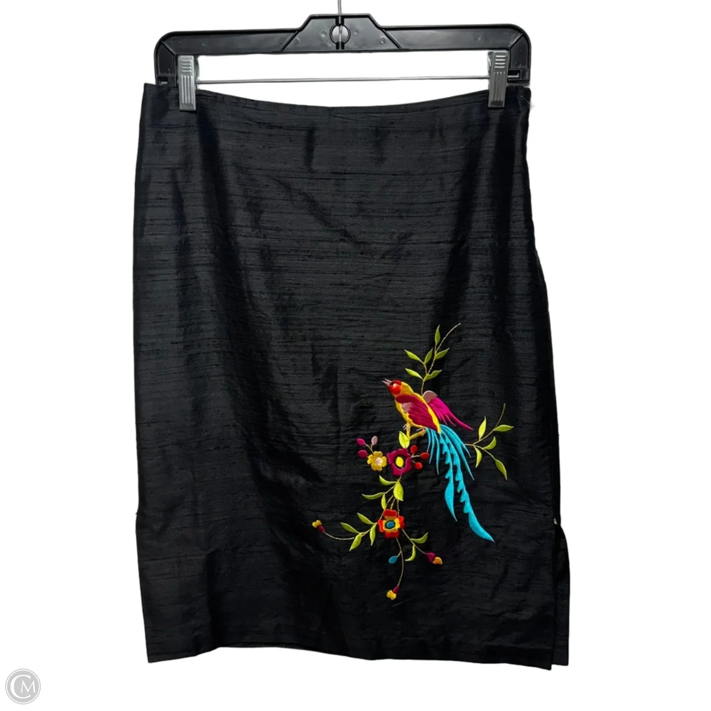 Vintage Embroidered Silk Skirt Midi By Poleci In Black, Size: 4