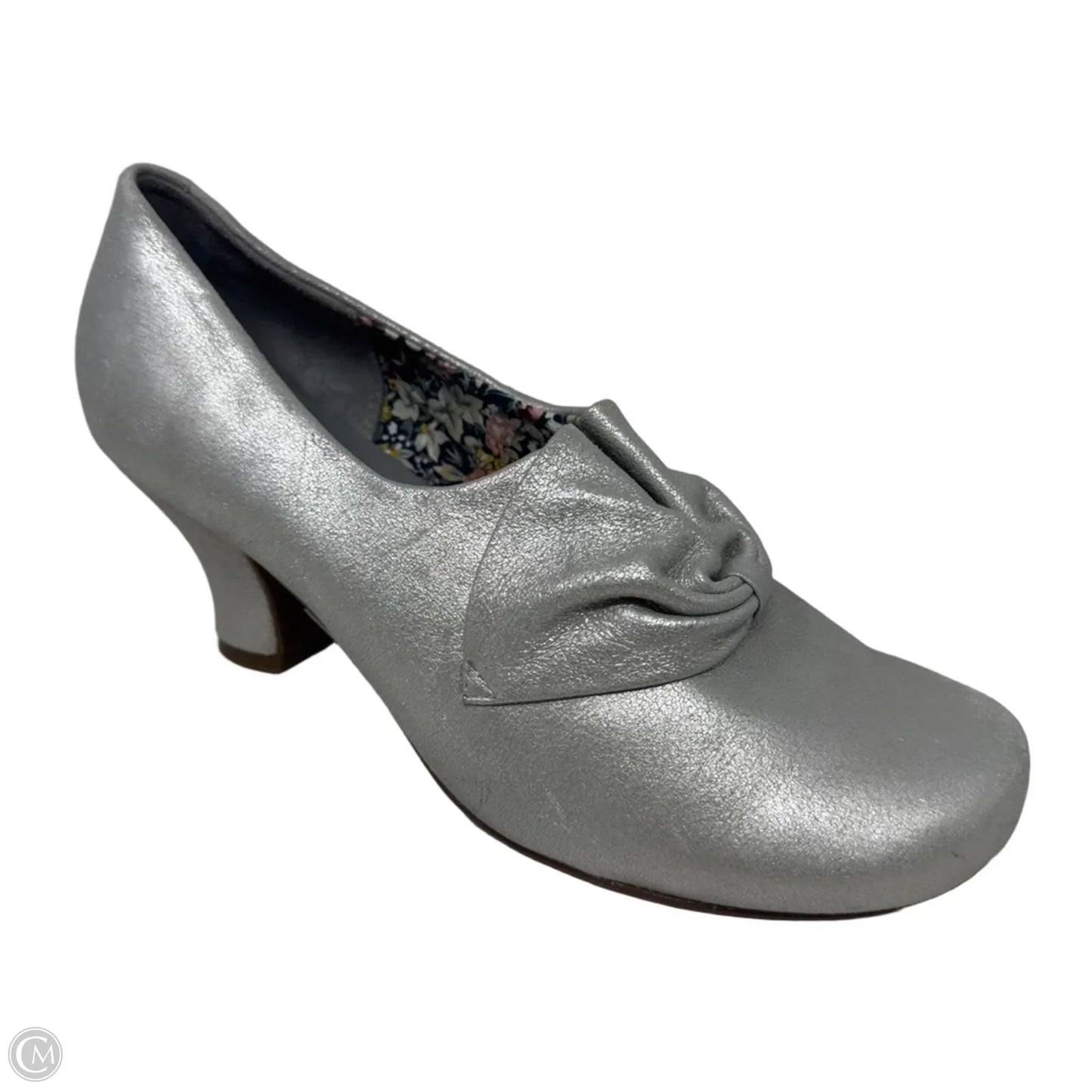 Donna Metallic Shoes Heels Block By Hotter In Silver, Size: 10