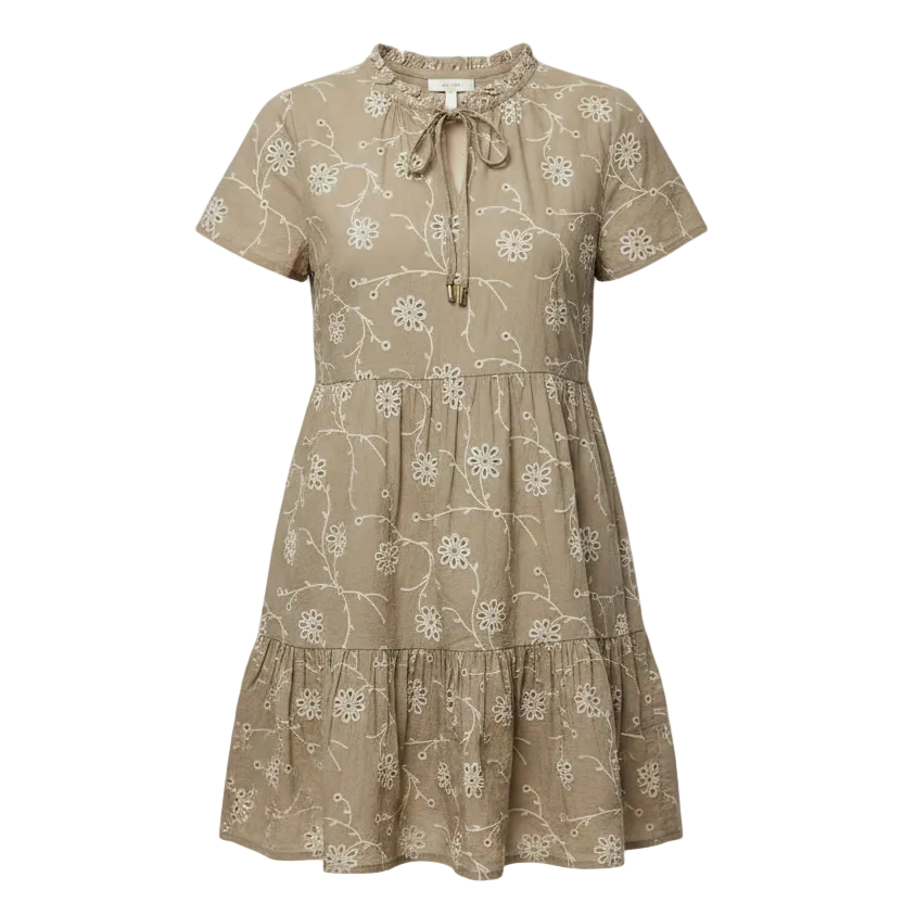 Floral Embroidered Tiered Mini Dress By Joie In Tan, Size: L