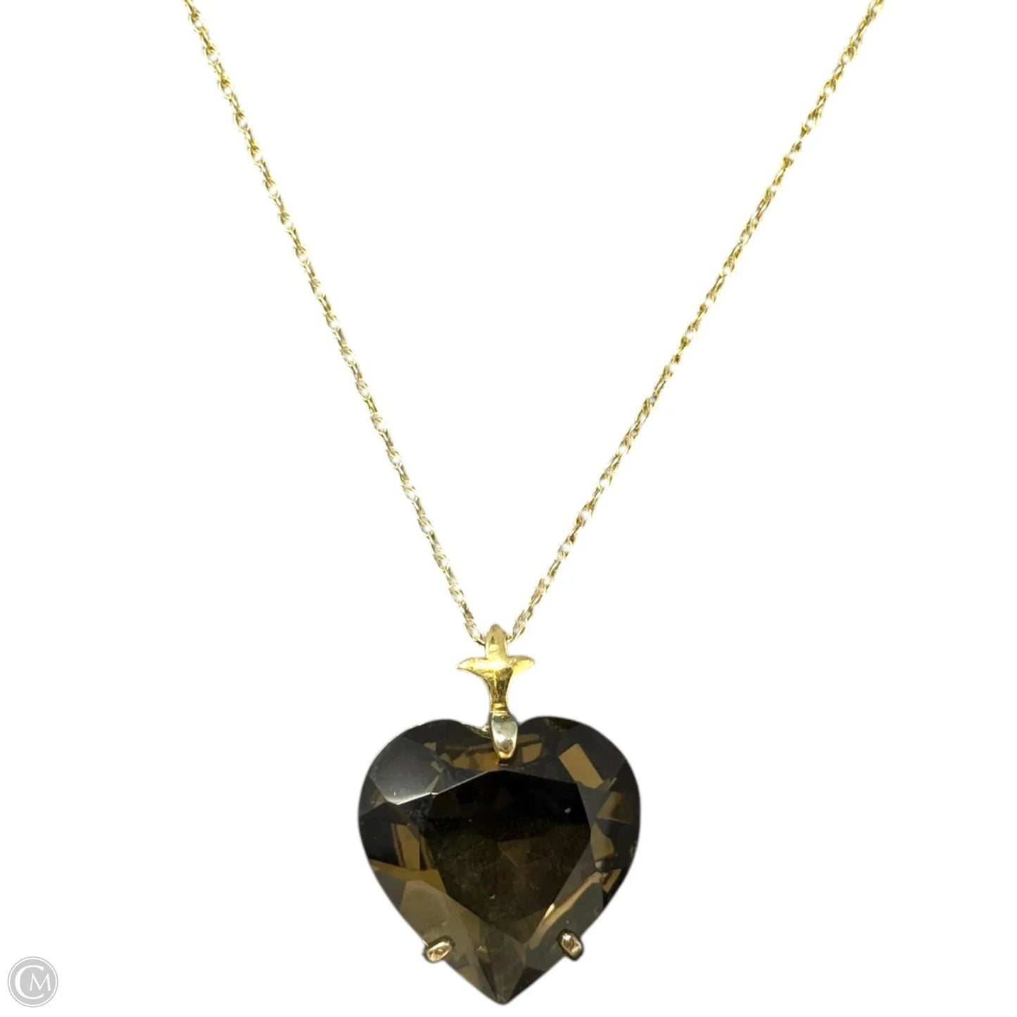 Gold Over Sterling Silver & Faceted Smoky Quartz Heart Pendant On 12K Gold Fine Rope Chain Necklace