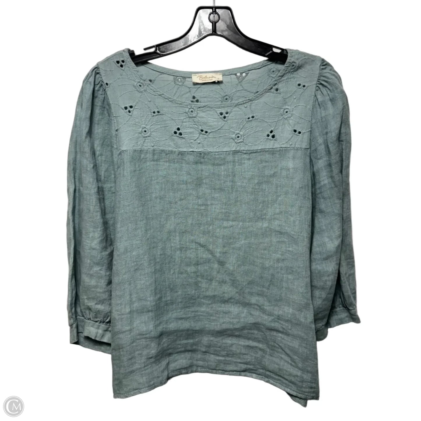 Linen Top 3/4 Sleeve By Bellambra In Green, Size: S