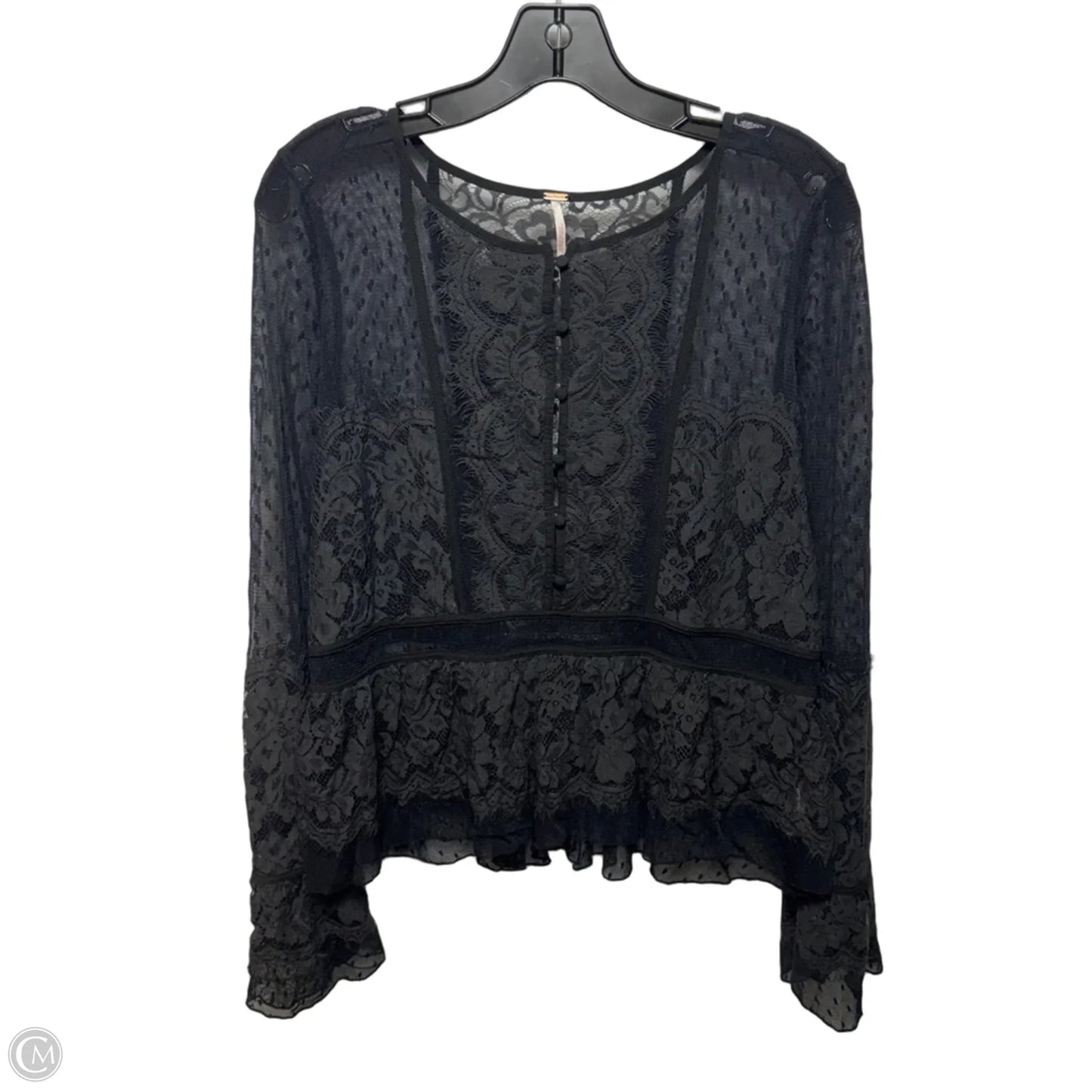 Lace Top Long Sleeve By Free People In Black, Size: M