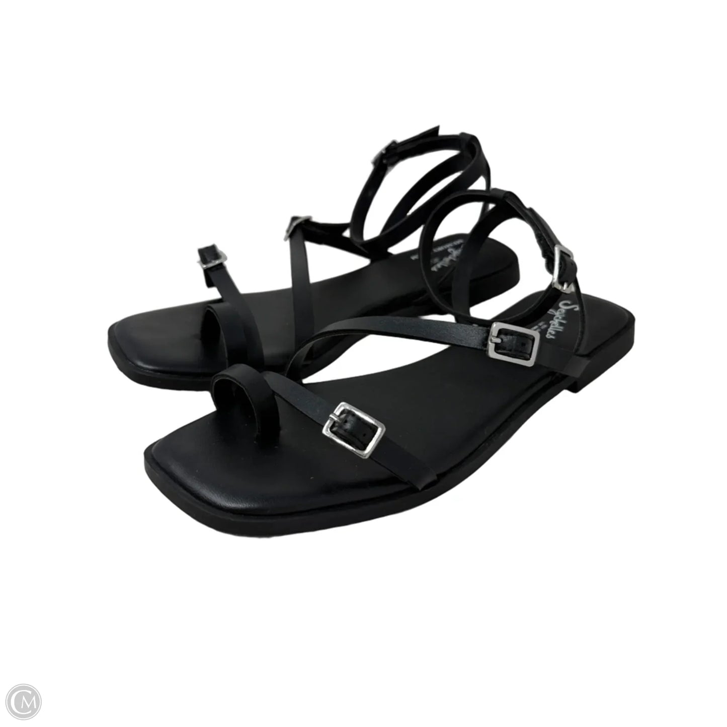 Strappy Leather Flat Sandals By Seychelles In Black, Size: 7