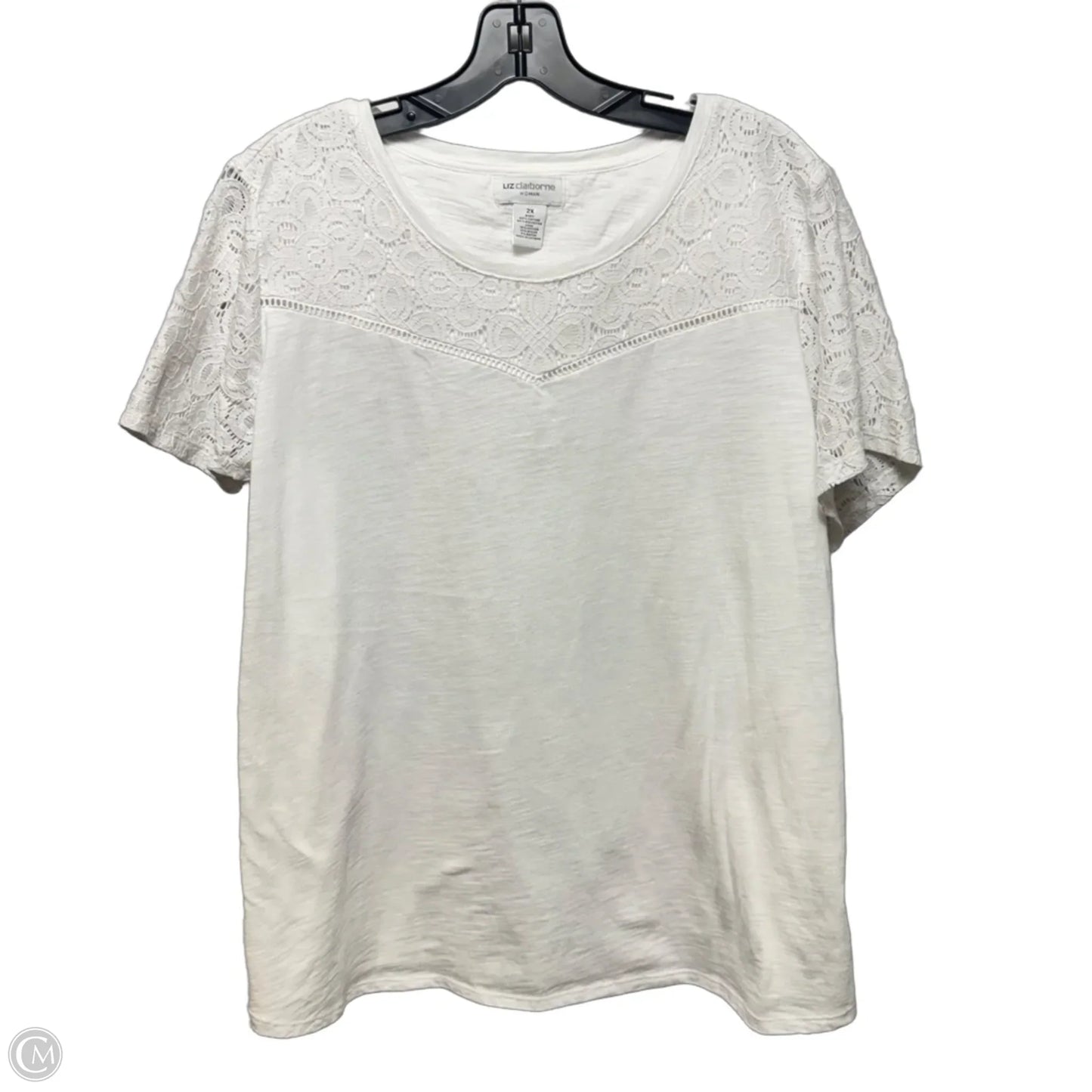 Top Short Sleeve By Liz Claiborne In White, Size: 2x