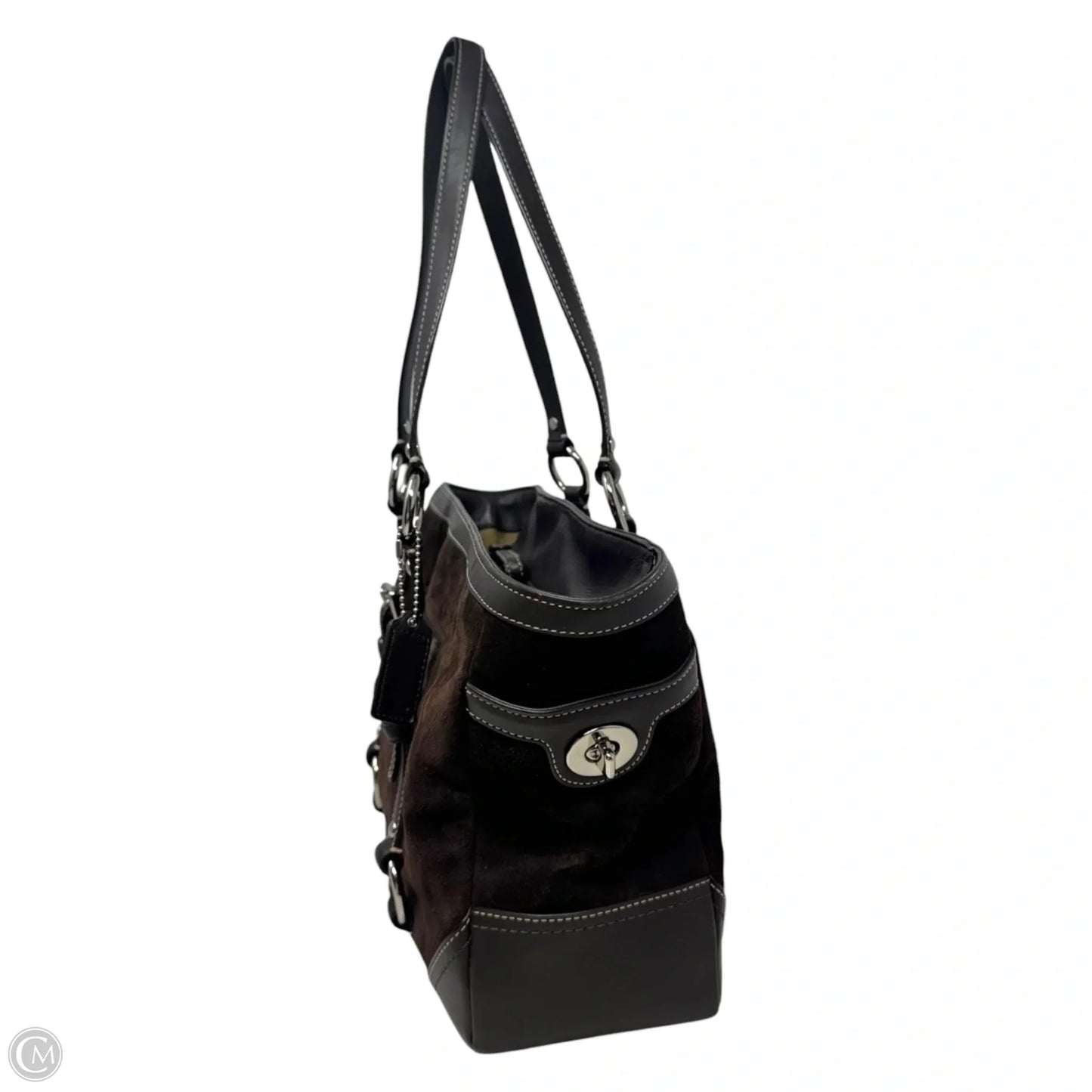 Vintage Hampton Suede Shoulder Handbag Designer By Coach, Size: Medium