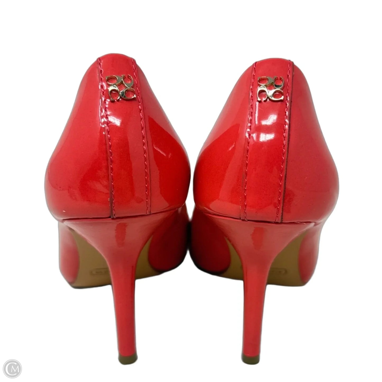 Lizzie Patent Leather Stiletto Pumps Designer By Coach In Coral, Size: 7.5