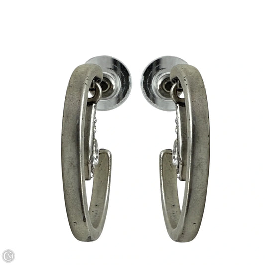 Crystal Embellished Silver Tone Metal Hoop Earrings