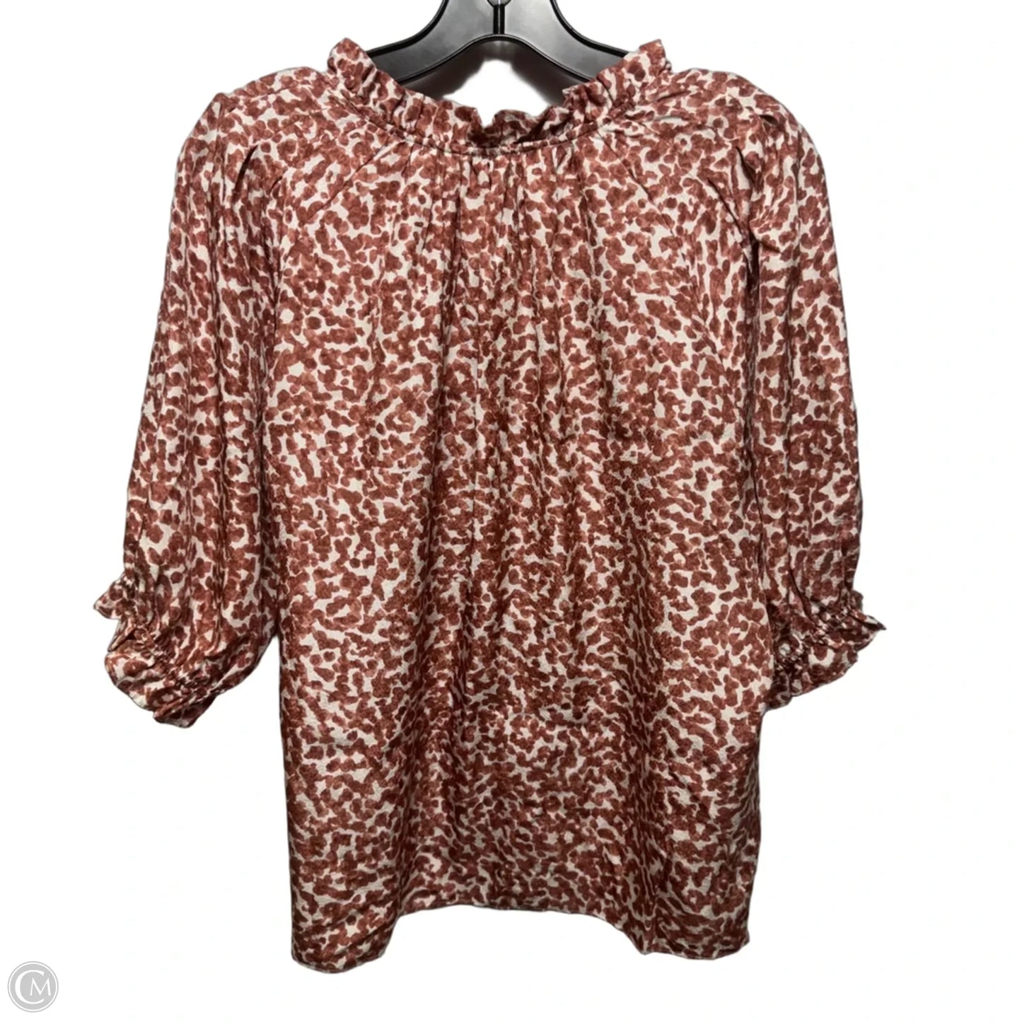 Split neck Silk Blouse By Marie Oliver In Red & White, Size: L